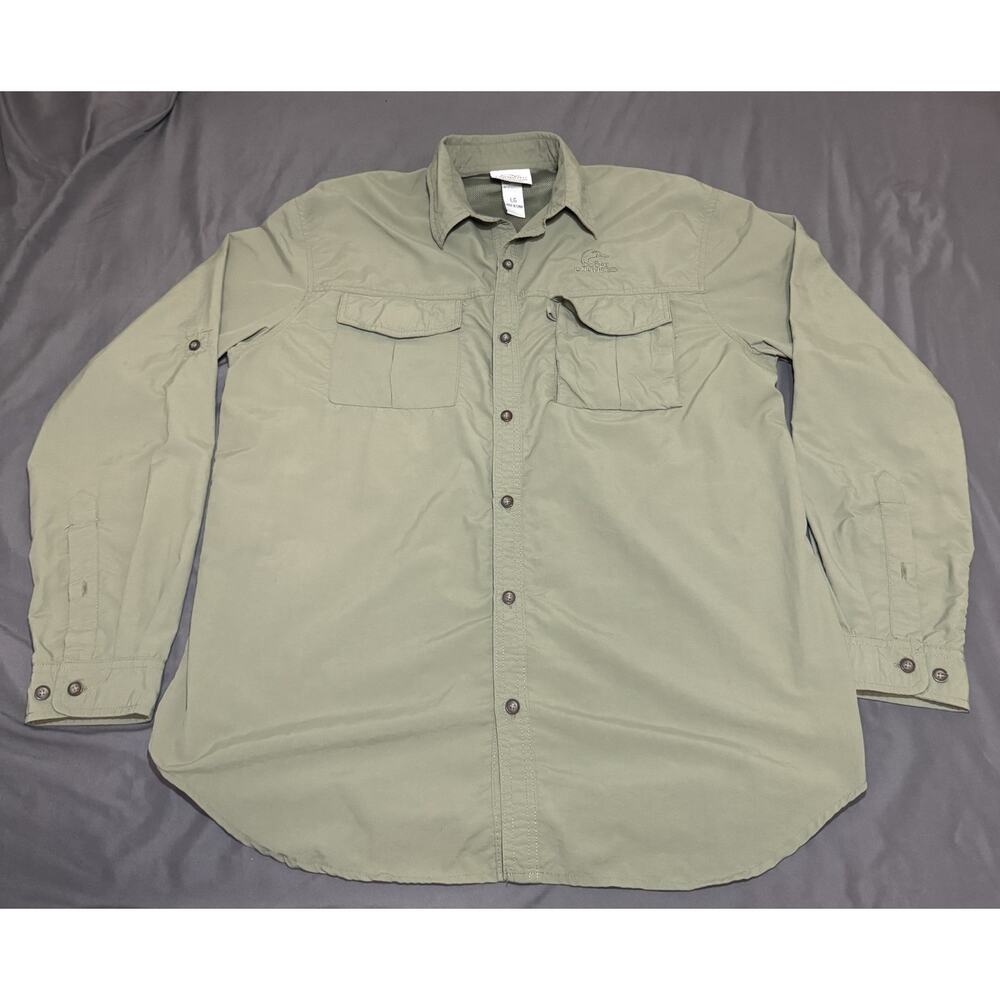 Ducks Unlimited Men's L Outdoor Button Up Long Sleeve Sage Green Pockets Vented